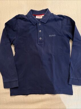HUGO Navy Long-Sleeve Polo with Subtle Logo